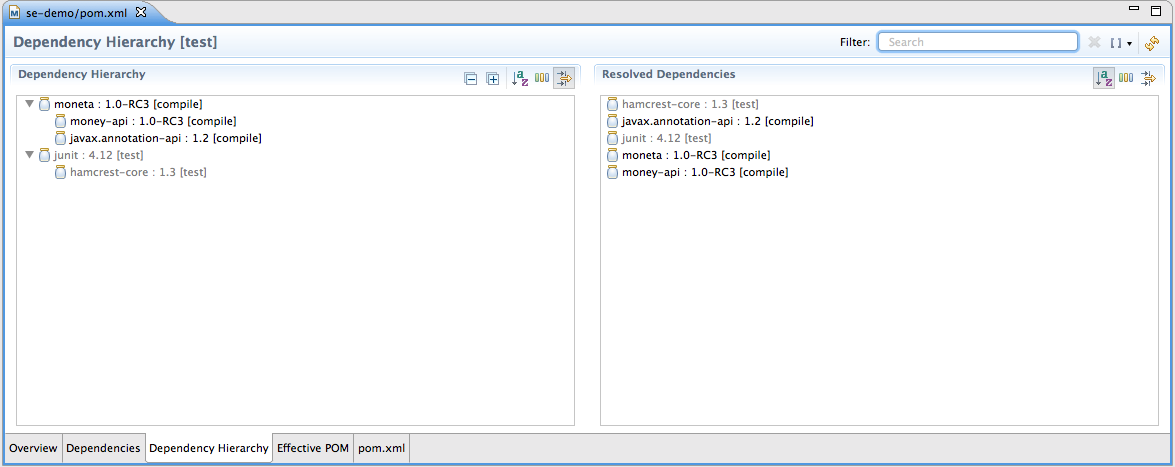 eclipse maven dependency hierarchy